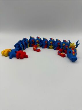 articulated 3D-printed Autism Awareness Dragon 9.5"